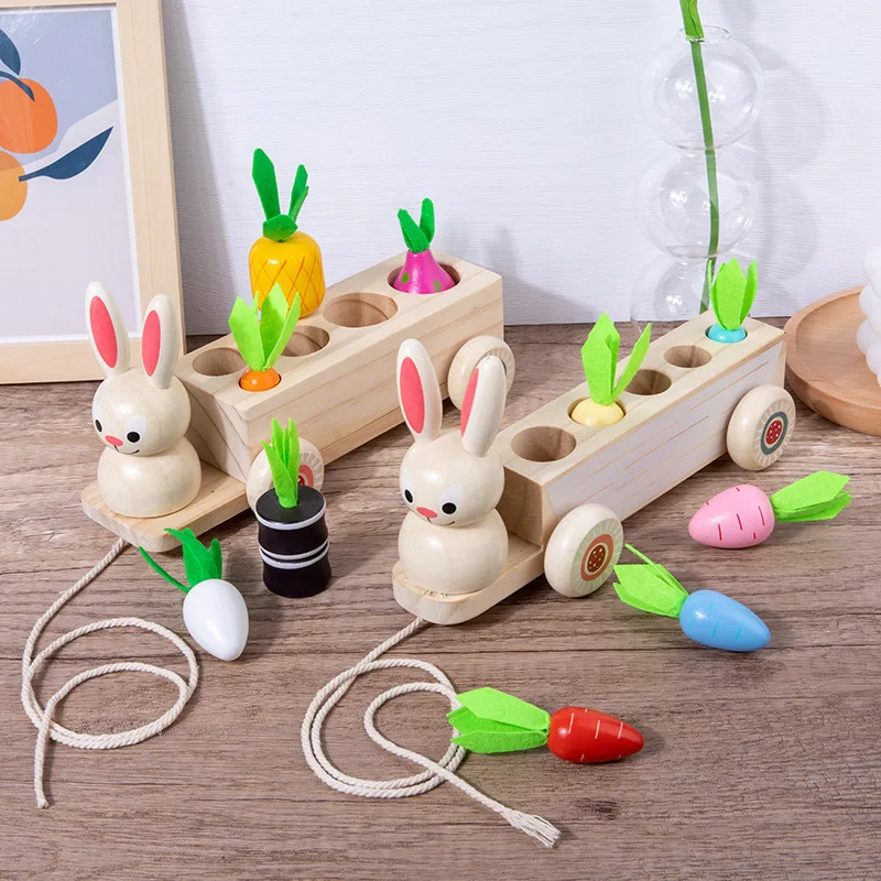 Children's Wooden Animal Tractor Toys Fruit And Vegetable Pulling Radish Game Kindergarten Early Education Educational Toys