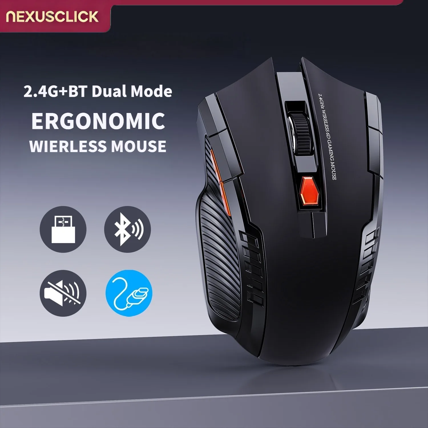 NexusClick Wireless Optoelectronic Mouse,1600DPI 6 Silent clicks New Game&Craft Gift Mice in Stock USB Receiver for Office Gamer