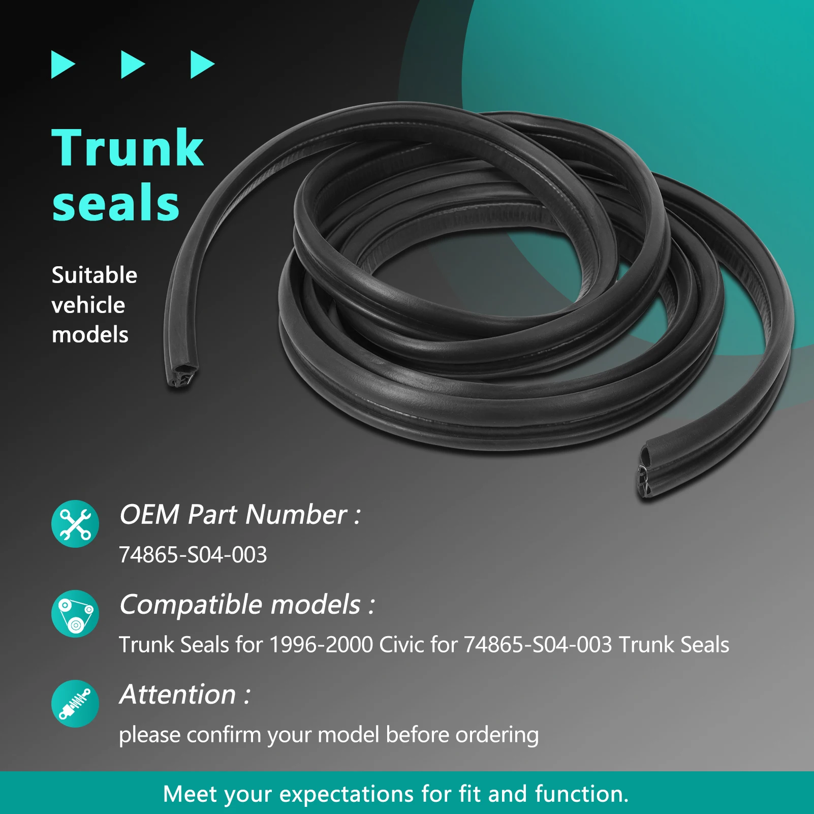 Rear Trunk Weather Stripping Fit for Civic 1996-2000,Rear Trunk Seal Weatherstrip 74865-S04-003