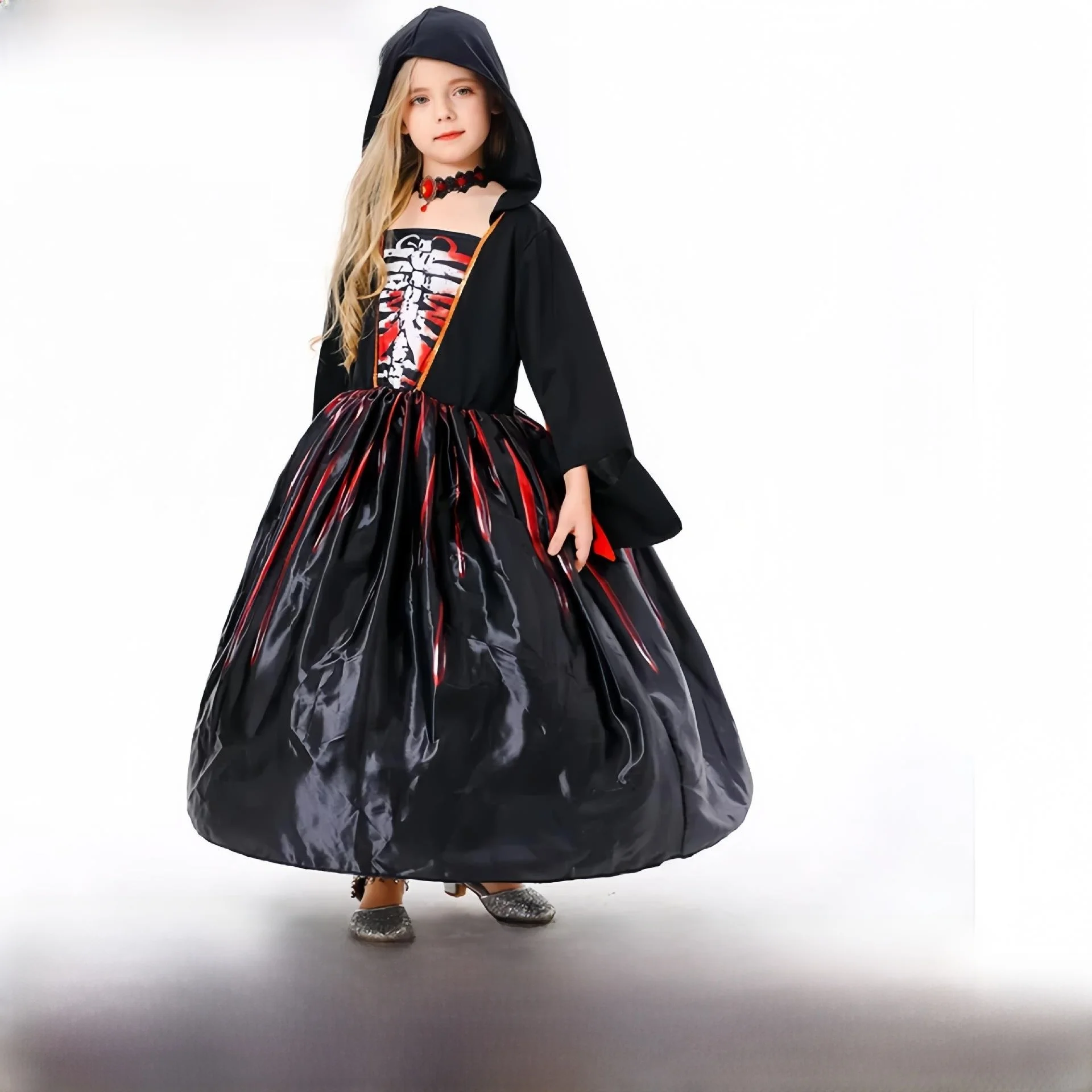 

New loween Cross-Border Children's Cosplay Witch Costume Girls Par Bla Horror Clothing Polyester Fiber 00% Stage Costume