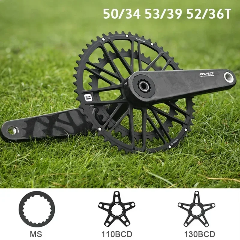 RIRO Carbon Fiber Crank 29mm Road Bicycle 11/12speed Crank 50-34/52-36/53-39T MS Direct Mount/110/130BCD Bike Crankset Chainring