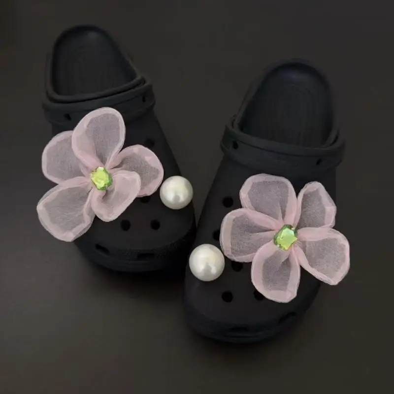 @*Ballet Shoes Decor 1 Set Luxury Pearl Rhinestone Flower Shoe Charms Kit for Women Unique Dress Accessories