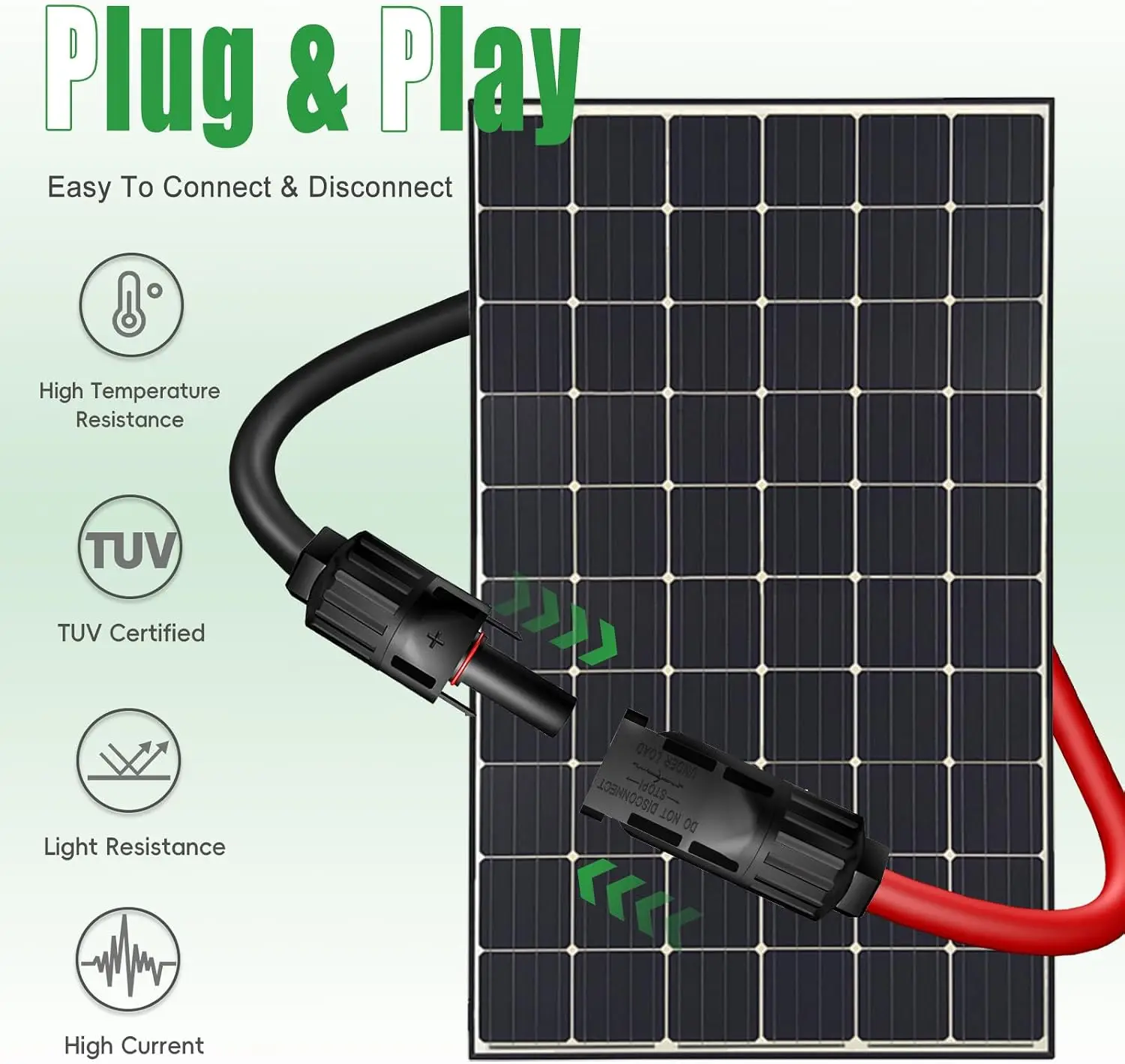 Twin Wire 20 Feet Solar Extension Cable 10AWG with -IP67- Female and Male Connector, Bonus Two Pairs of Free Connector Solar