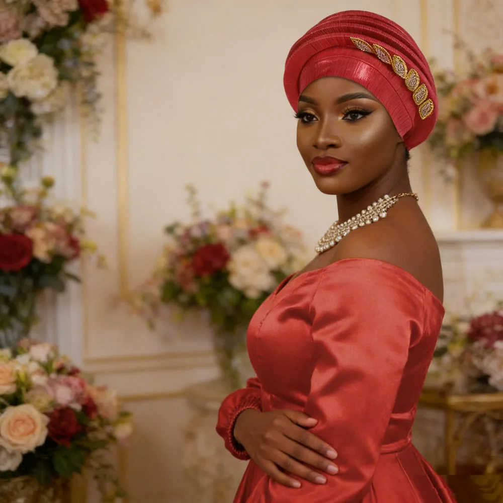 

Шапка-берет с листовым узором и спиралью, тюрбан для женщин, африканский головной убор, нигерийский головной убор, головной убор для свадьбы и вечеринки, геле, хиджаб, скромный головной убор