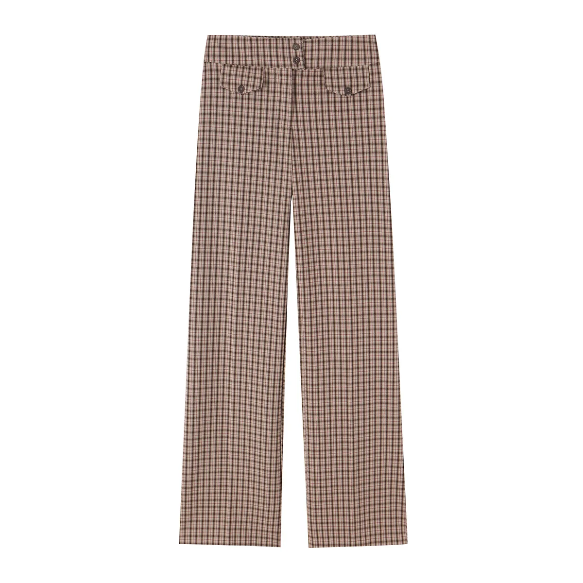 KONDALA Schickes Damen-Herbst-Freizeit-Karomuster-Anzug-Set, schmales Kurzarmhemd + gerade lange Hose mit Reißverschluss, modisch 2026, Vintage-Büro-Set – Detail 14