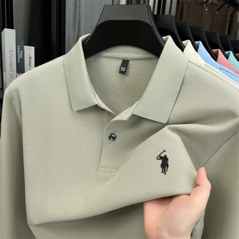 100% reine Baumwolle, hochwertiges Marken-Poloshirt für Herren mit langen Ärmeln, modisches Luxus-Golfshirt mit Stickerei für Herbst und Winter, lässiges T-Shirt. – Detail 11