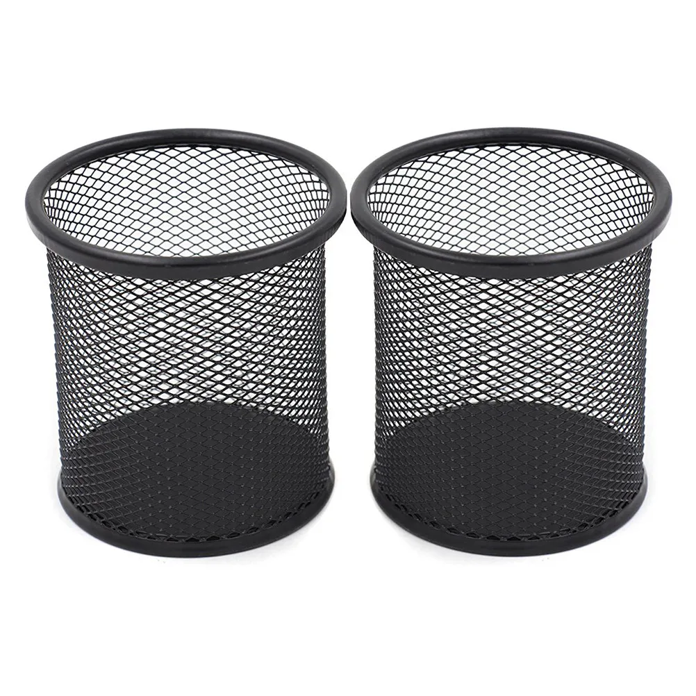 4Pcs Round Mesh Steel Pencil Holder Metal Pen Organizer Desktop Office Supplies for Home Students Black