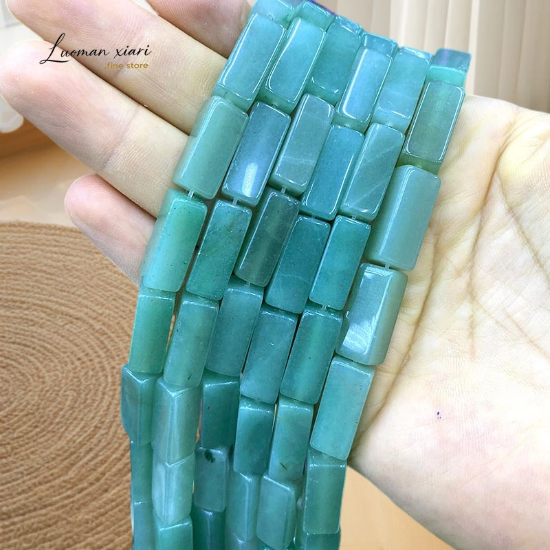 Natural Stone Cuboid 8x20mm Green Aventurine Loose Spacer Beads for Jewelry Making Diy Necklace Bracelet Charms Accessories 15''