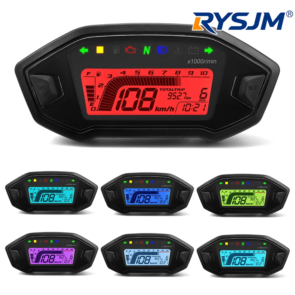 MotorcycleDigital Speedometer Tachometer Instrument Dashboard Panel Motorcycle LCD Display 10000RPM for 2-4 Cylinder 7 Colors