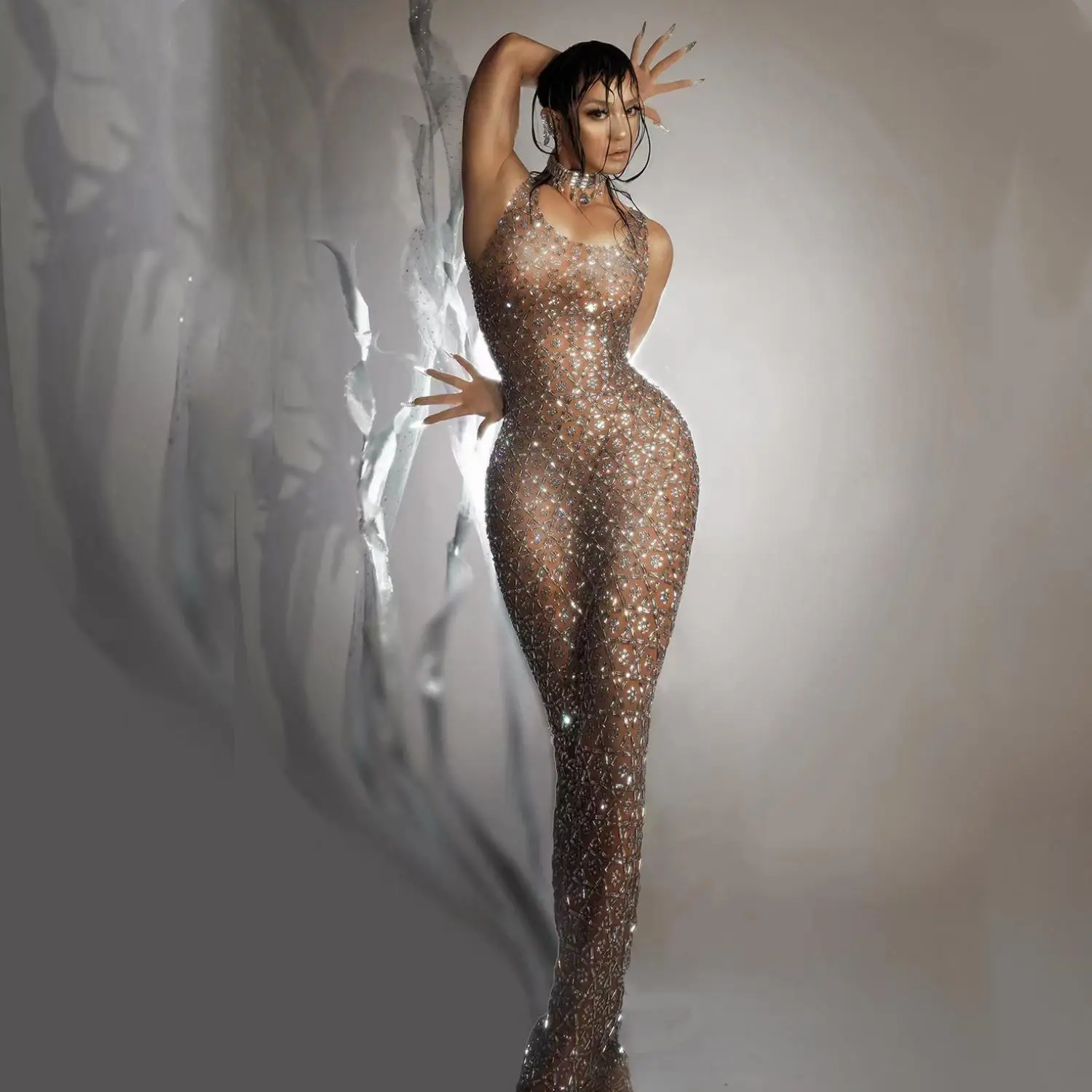 

High-end Couture Sparkly Rhinestone Mesh Long Dress Birthday Party Evening Dress Birthday Prom Photo Shoot Wear Nightclub Outfit