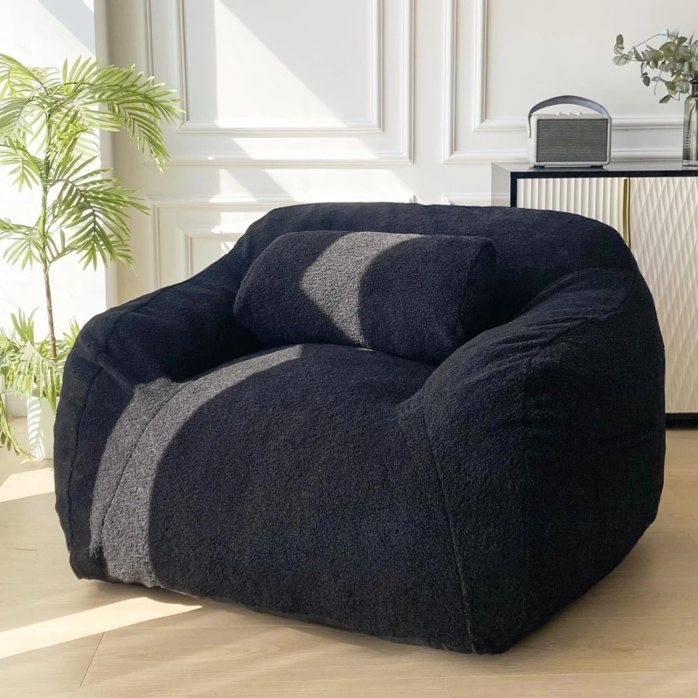 Beanbags Chair Fuzzy Fabric Fluffy and Comfy Bean Bag Sofa Large Bean Bag Chair Adult Size With Filler for Reading Gaming Single