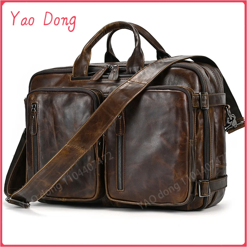 Yao Dong Genuine Leather Briefcase for Men Multifunctional Cowhide Travel Bag Laptop Bag Shoulder Bag Backpack Briefcase for Man