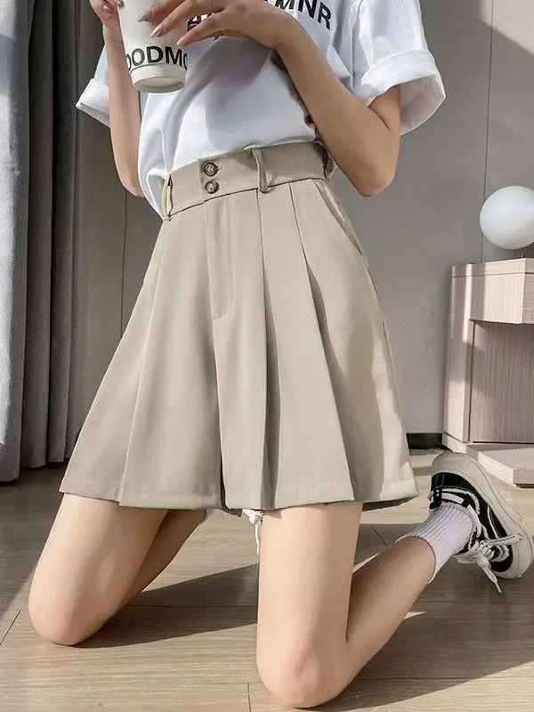 

Модные плиссированные шорты-юбка с высокой талией в корейском стиле, повседневные брюки-юбка, летний облегающий костюм из полиэфирного волокна