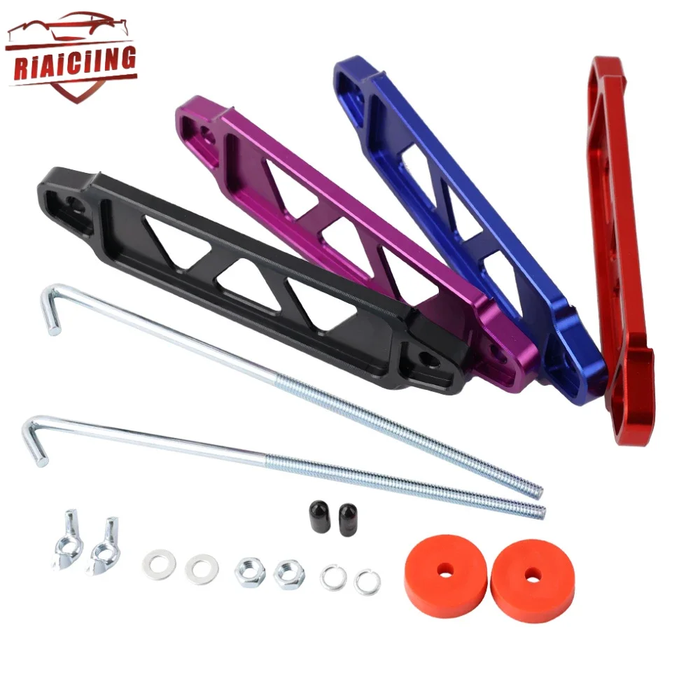 Hot sale JDM Battery Hold Down Sets With Billet Aluminum Battery Tie Down Bracket  Mount Bracket Brace Bar w/ 8'' J-Hook Bolt