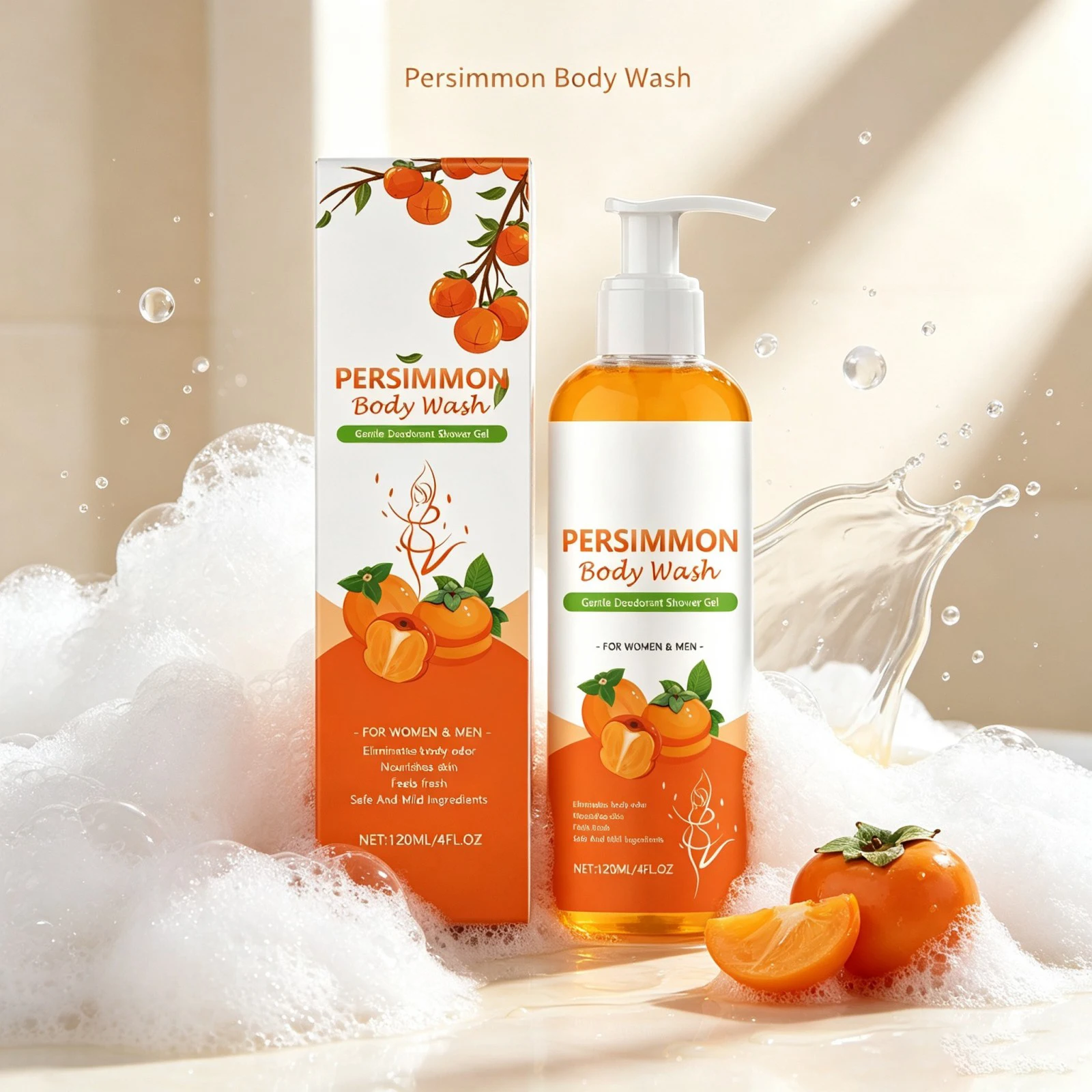 Persimmon Scent Body Wash Deep Moisturizing Clean Body Odor Remover Gentle Refreshing Shower Gel For Eliminating Body Odor
