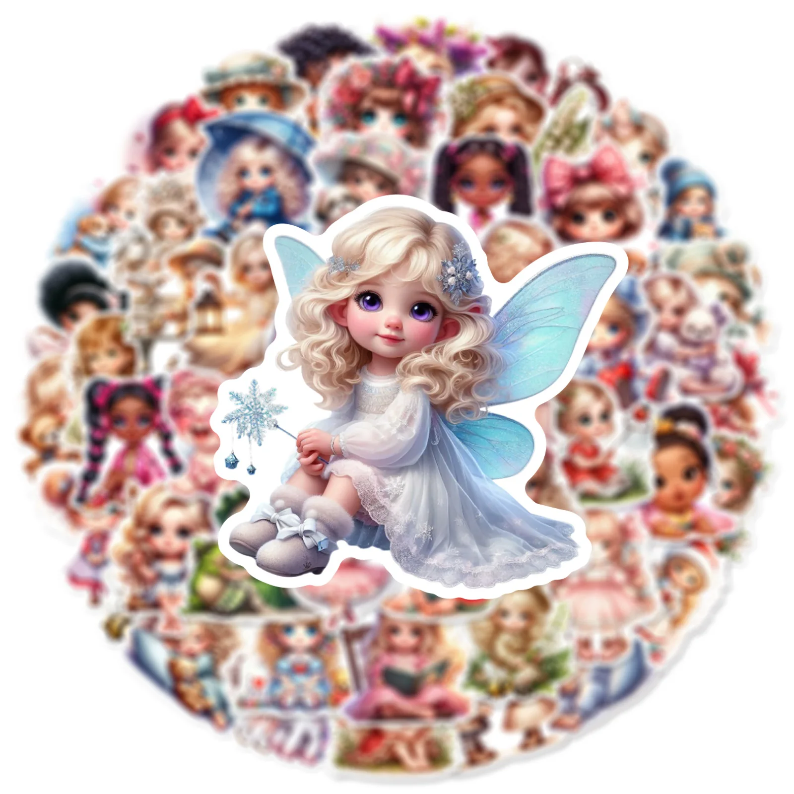 50 Stück schöne niedliche Puppen-Aufkleber für kleine Mädchen, Dekoration, Koffer, Scrapbooking, Telefon, Laptop, Tasse, Schreibwaren, Kinderspielzeug-Aufkleber