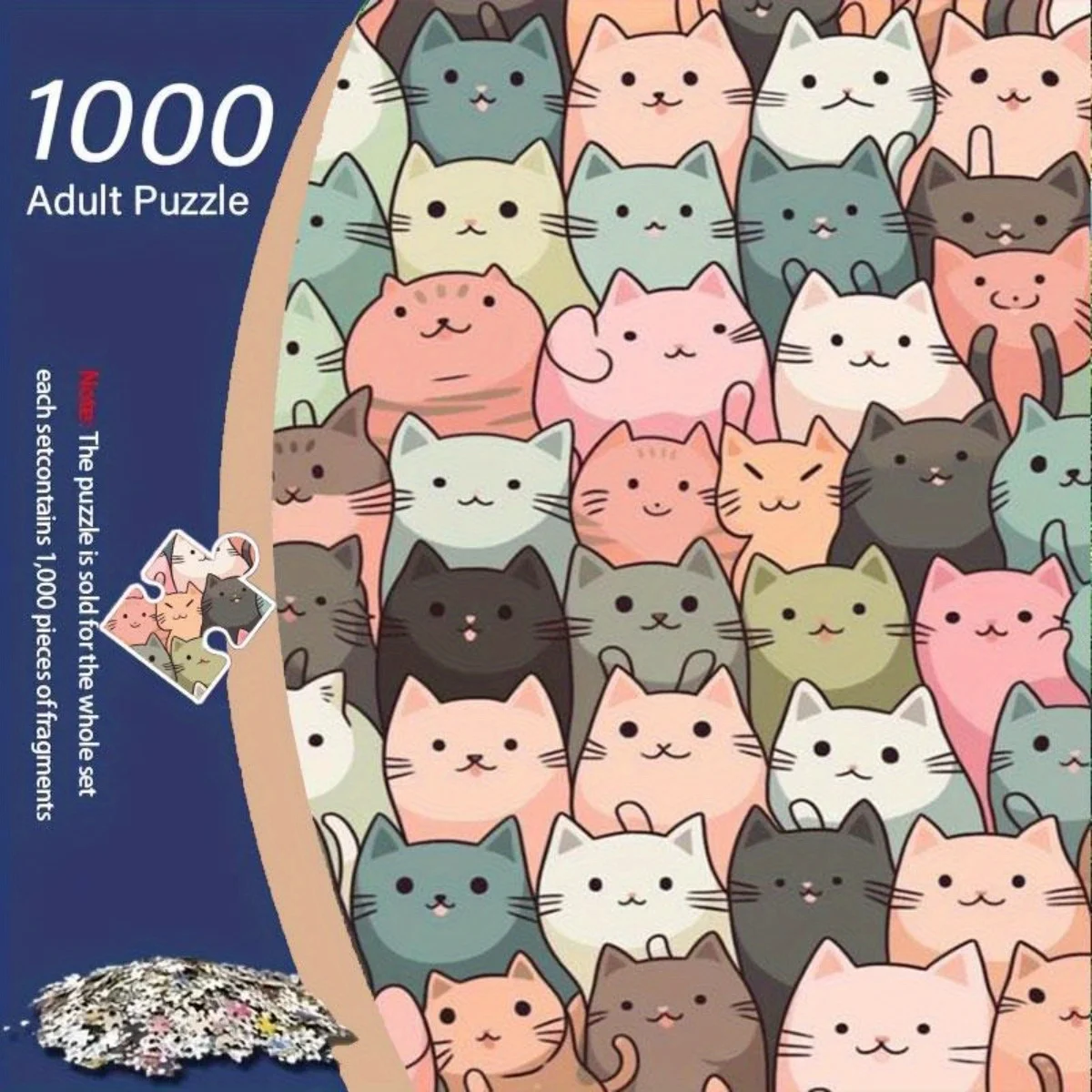 

1000pcs Cute Cat Puzzle - Large Frameless Jigsaw with Challenge-Level Pieces, Relax Adult Puzzle, Portable Box for Home, Offic