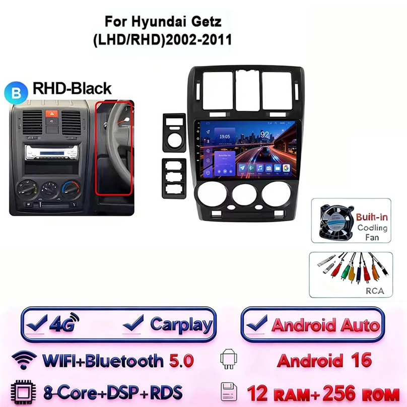 Android 16 Carplay Android Auto 4G WIFI voor HYUNDAI GETZ 2002-2011 GPS DSP BT 2Din Touchscreen multimedia Autoradio