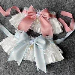 Collar de Baberos de gato y perro para niñas, decoración de cuello ajustable, cordón blanco, pañuelo de lazo rosa/azul, correa de cuerda, Collar de bufanda