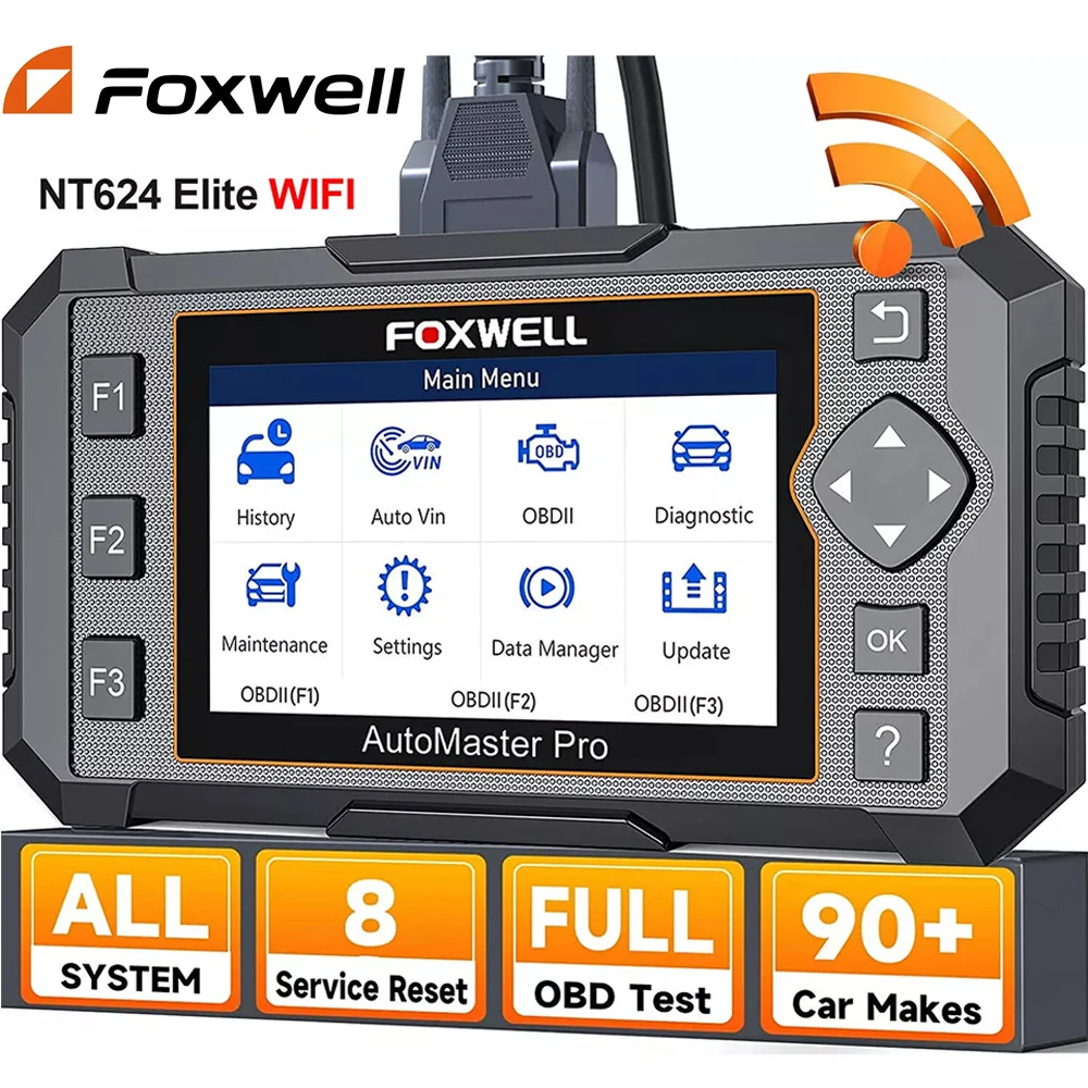 

FOXWELL NT624 Elite OBD2 Automotive Scanner EPB ABS Throttle SAS D.PF Oil Reset All Systems Diagnostic Tool Lifetime Free Update