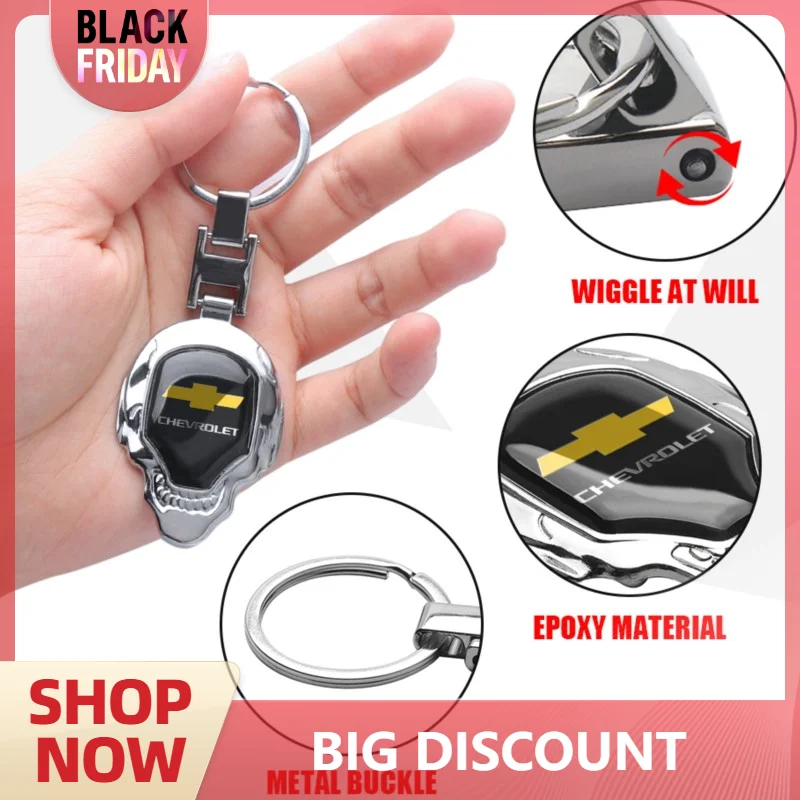 Metal Skull Car Badges Keychain Key Ring Key Holder Auto Accessorie For Chevrolet Cruze Lacetti Captiva Z71 Equinox Impala Aveo