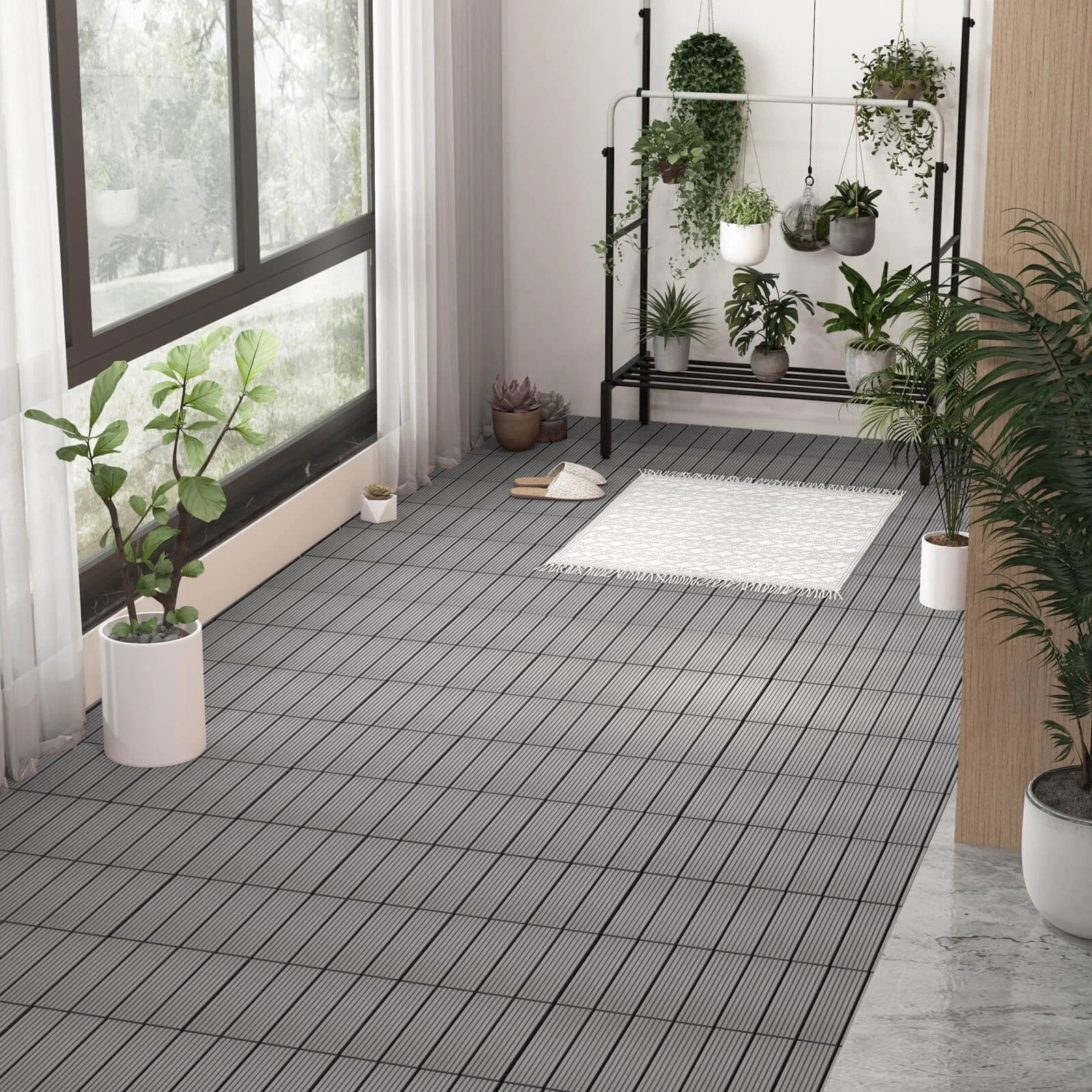 

18PCS Interlocking Deck Tiles 12" x 12" Waterproof All Weather Flooring Covering