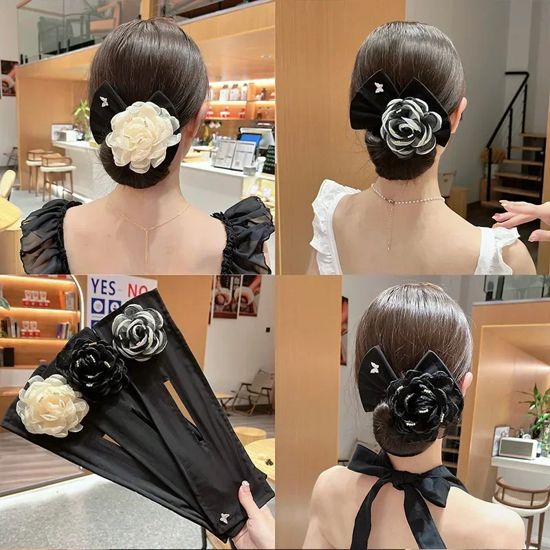 

Camellia Flower Bow Magic Women Hair Styling Twist French Stylish Donut Bun Maker Accessories Buns Women Hair Styling Braider