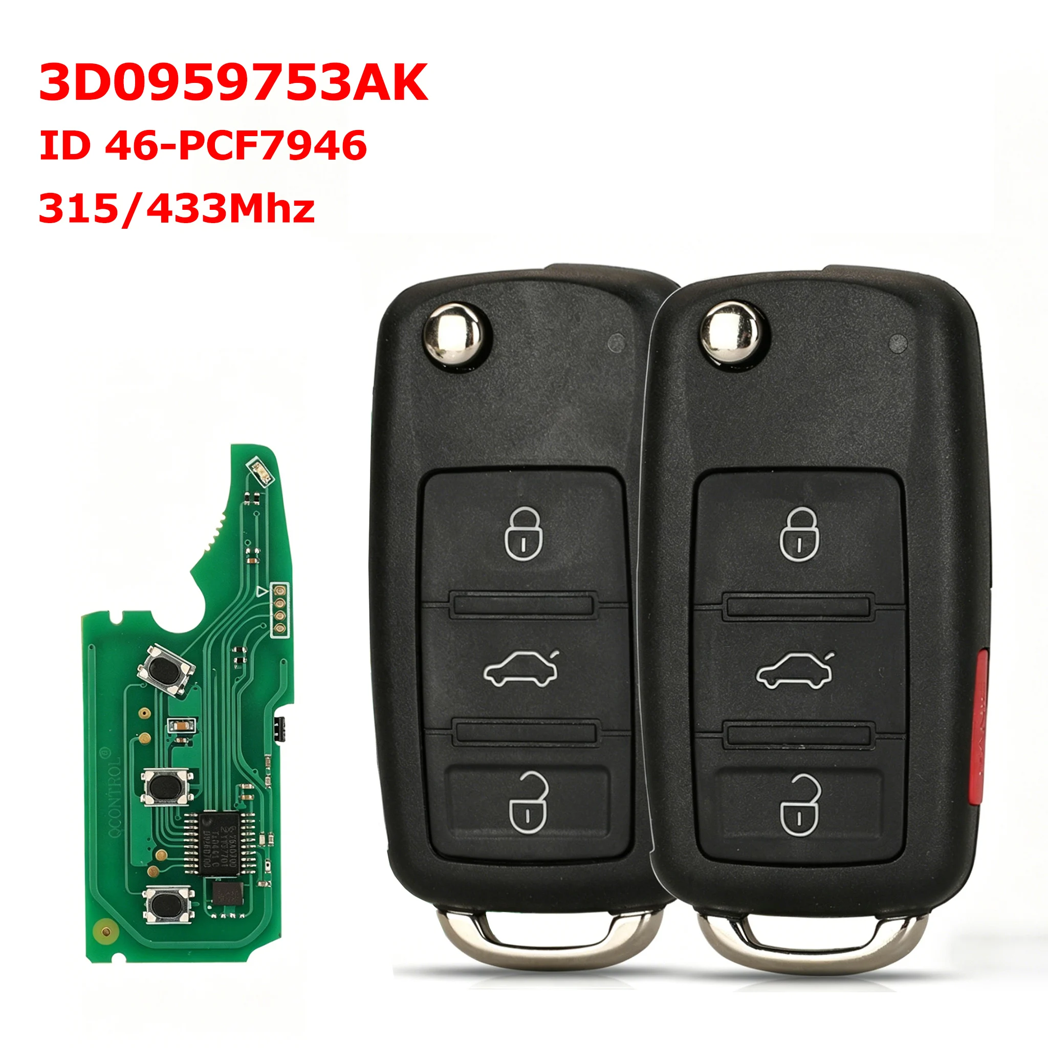 

For Volkswagen VW Touareg Phaeton 2002-2012 Car Remote Key 3/4 Buttons With ID 46-PCF7946 Chip 3D0959753AK 315/433Mhz