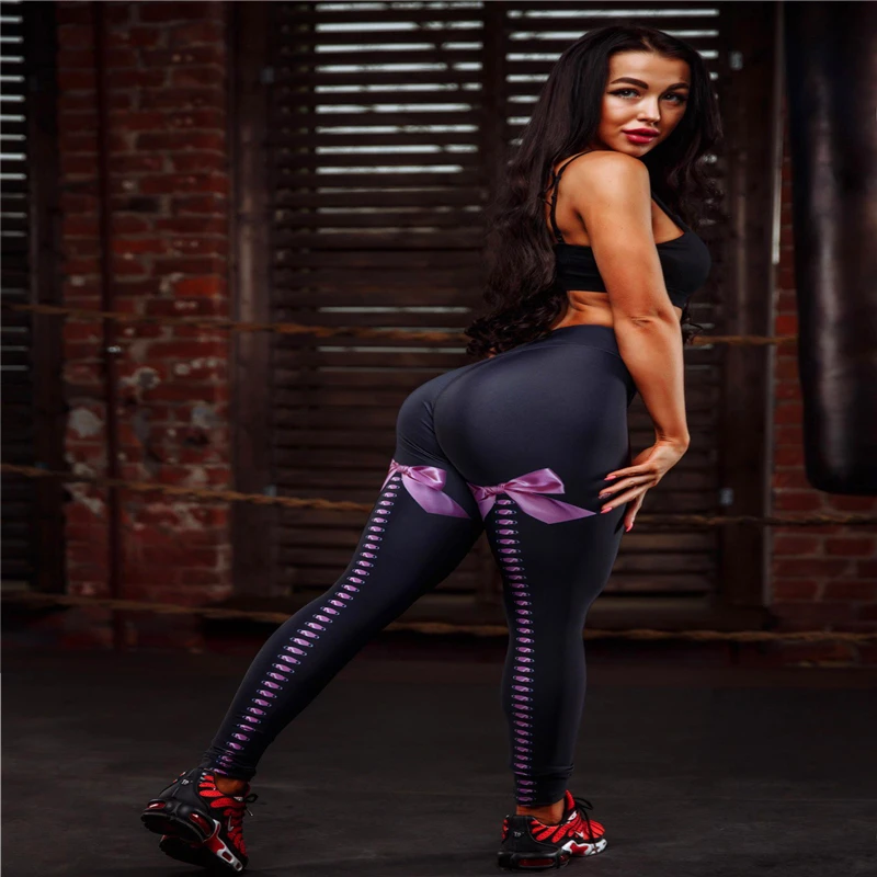 Leggings sexy de crotch aberto com zíperes ocultos para mulheres, calcinha esportiva elástica crotchless, padrão bowknot, calça sexual ao ar livre, calça push up