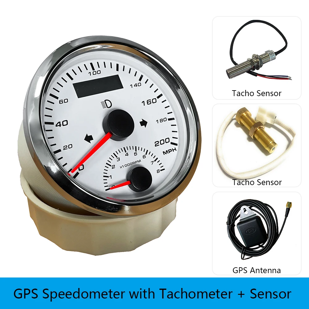 

Universal Car Boat 85mm GPS Speedometer 0-60km/h 0-125km/h 125MPH 200kmh 200MPH Tachometer Odometer With Turn Light GPS Antenna