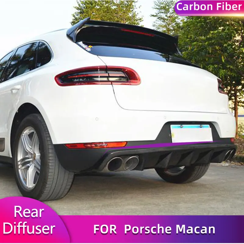 Carbon Fiber Car Rear Bumper Diffuser Lip Spoiler for Porsche Macan Sport Utility 4-Door 2014-2020 Auto Rear Apron Lip Body Kit