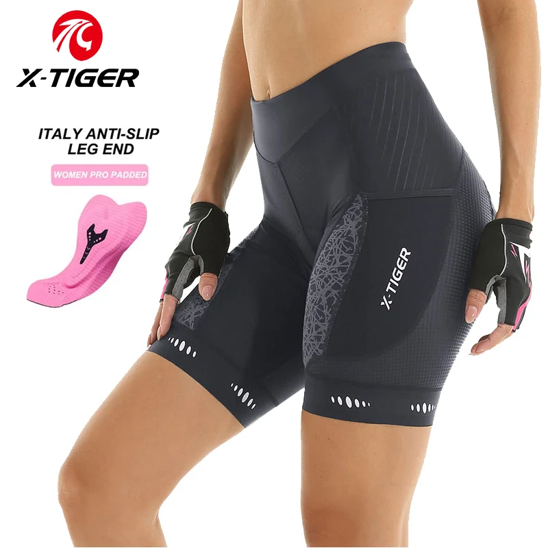 X-TIGER Women's Cycling Shorts Competitive Foam Padded MTB Bike Shorts with Side Pockets Summer Reflective Bib Tights