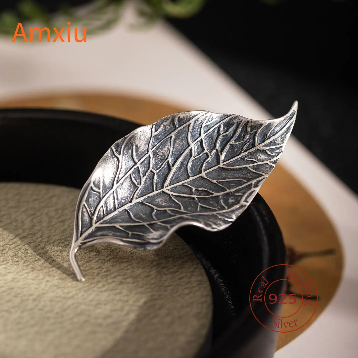 

Amxiu из стерлингового серебра S925, дизайн из тайского серебра, брошь с падающим листом, модная индивидуальная булавка для воротника с мертвым листом