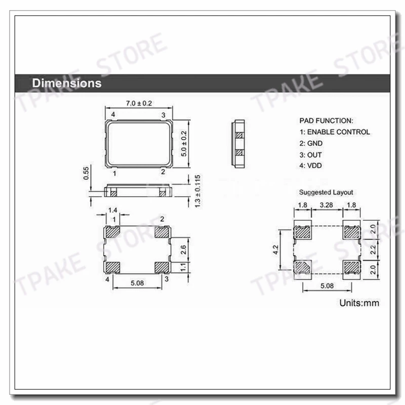 2pcs 2.048M 2.048MHz 0705 7050 4Pin SMD OSC Active Crystal Oscillator Resonators