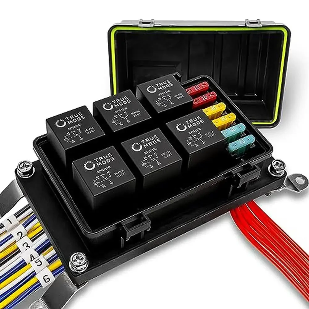 

12V Waterproof Fuse Relay Box Kit 5-Pin Block 12AWG 16AWG Pre-Wired Harness [Bosch Style Relays & Fuses] True Mods Kit Auto