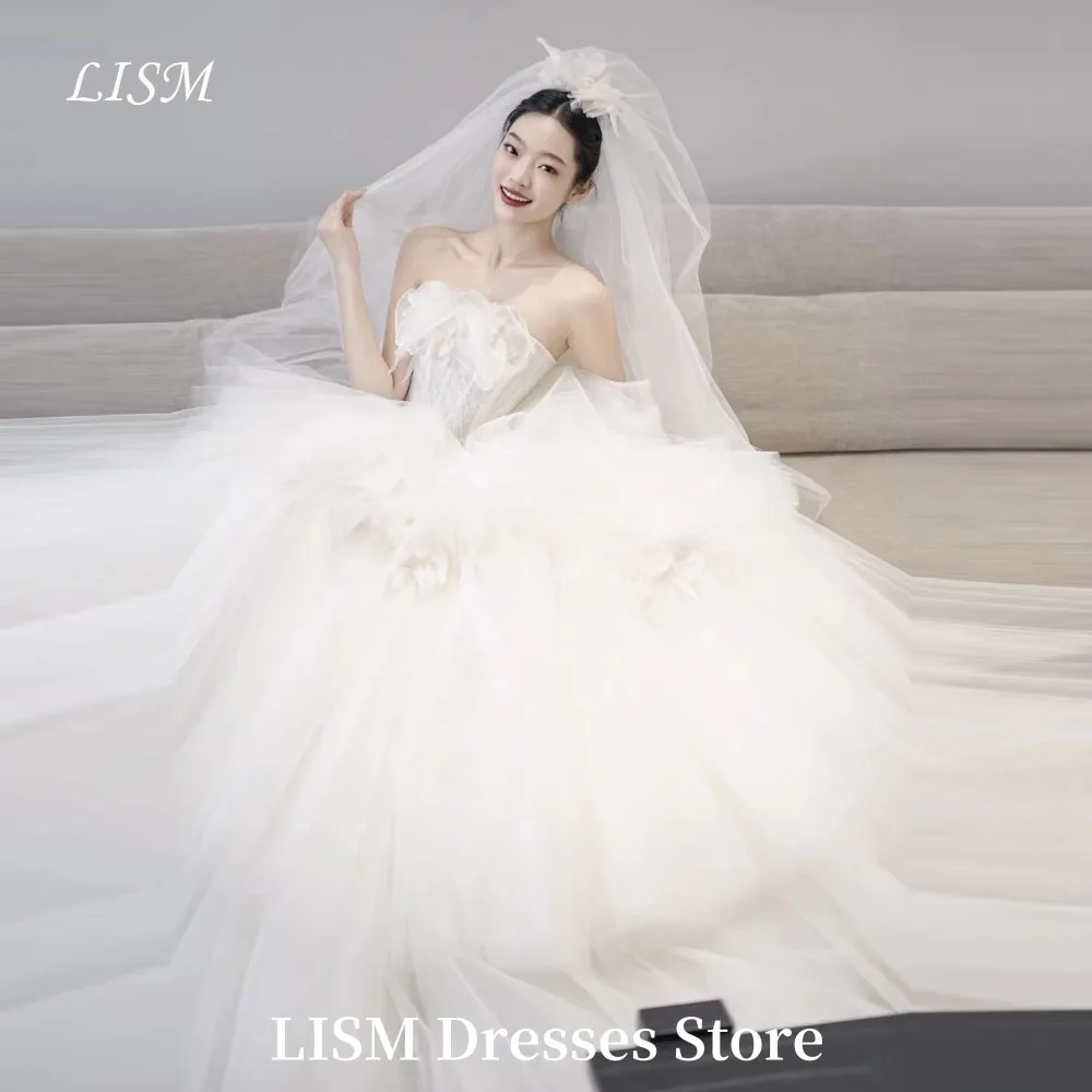 

LISM Luxury A-Line Korea Wedding Dresses Sleeveless Soft Tulle Layered Princess Elegant Bridal Gowns 웨딩드레스Customized Corsets