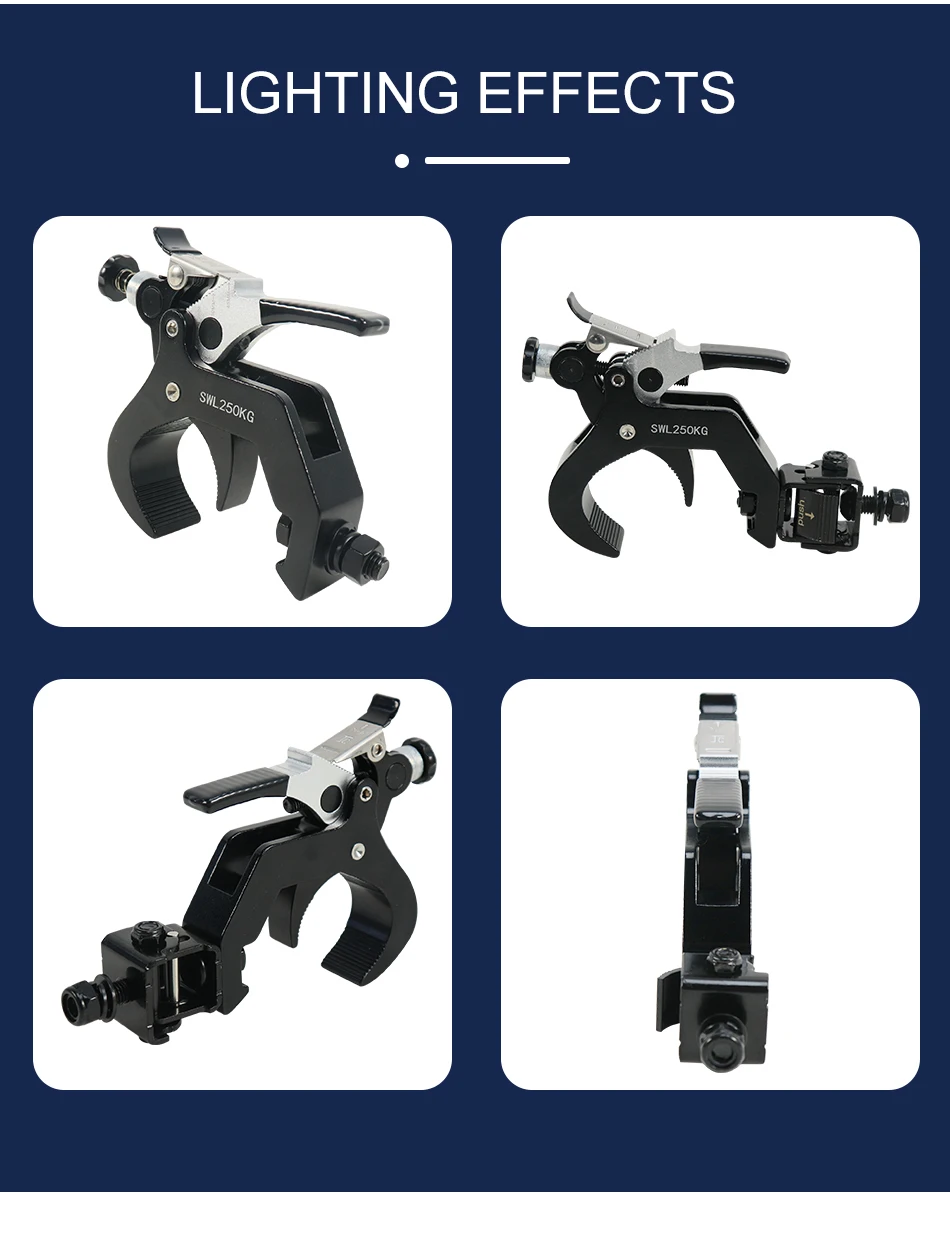 10pcs 45-60MM 250KG Stage Lighting Moving Head Clamps with Quick Lock and Quick Unlock Professional Metal Lamp Hook