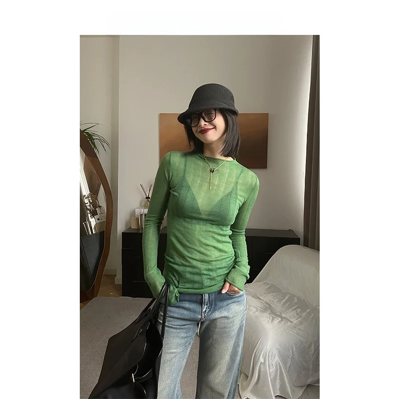 

Ordinary times Basic Woolen T-irt Women's Commute Sle ort Sve round Ne Thin Model Simple Design Chinese Production
