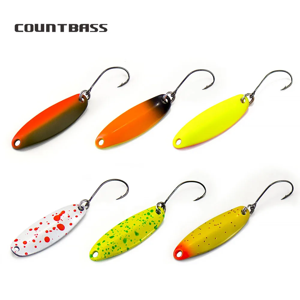 COUNTBASS 6PCS 1/8oz 3.7g Trout Fishing Spoons Brass Casting Lures for Salmon Trout Pike Bass