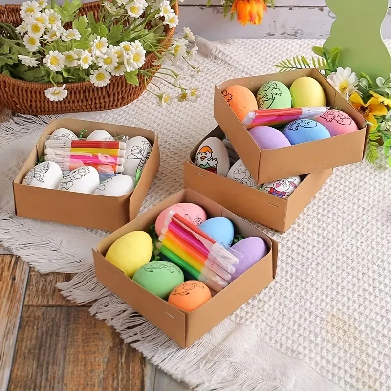 6-teiliges Oster-Set aus Kunststoff zum Selbermachen, Handbemalung, Bastelset, bunte Ostereier für Heimdekoration, Party, Dressing, Kunsthandwerk, Liebhaber