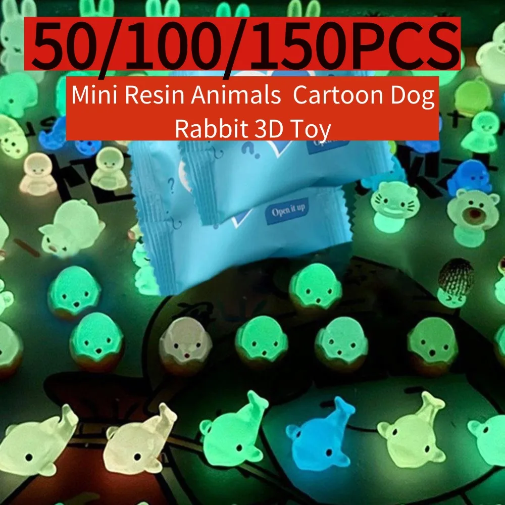 50/100/150 SZT. Świecące w Ciemności Mini Zwierzątka w Torebeczce Niespodziance Losowe Świecące Figurki z Żywicy Kreskówkowe Zabawki 3D DIY Dekoracja do Akwarium