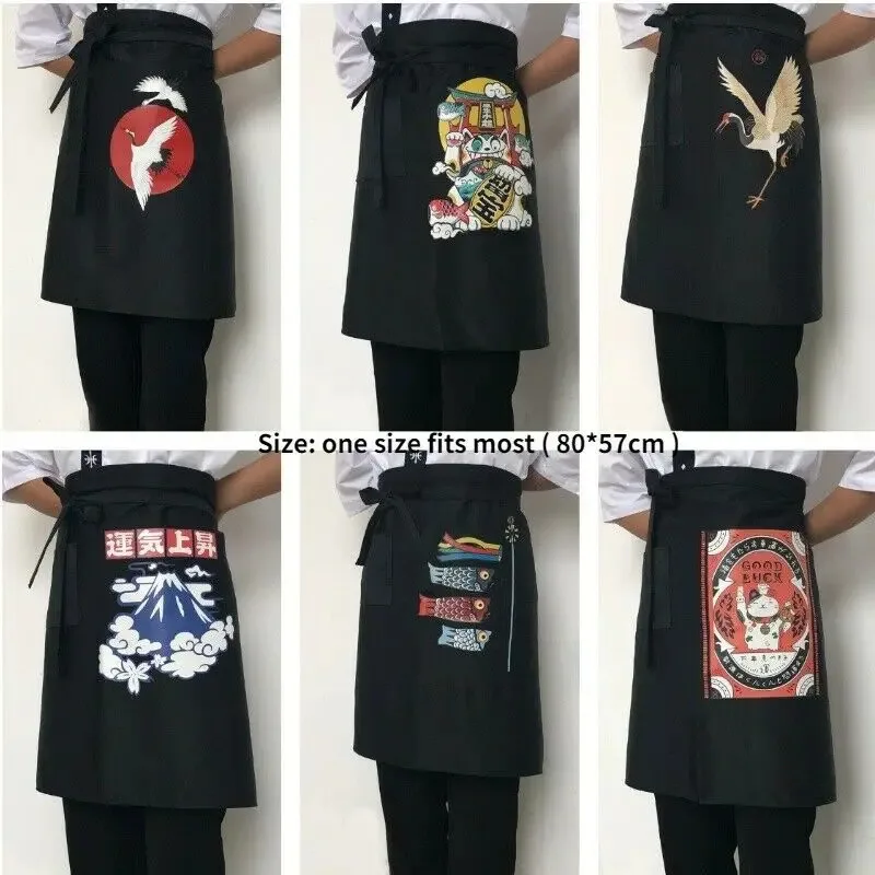 

Полузагарный кухонный ресторан в японском стиле, белый короткий фартук Coy, счастливый кот, комбинезон шеф-повара для суши, фартук