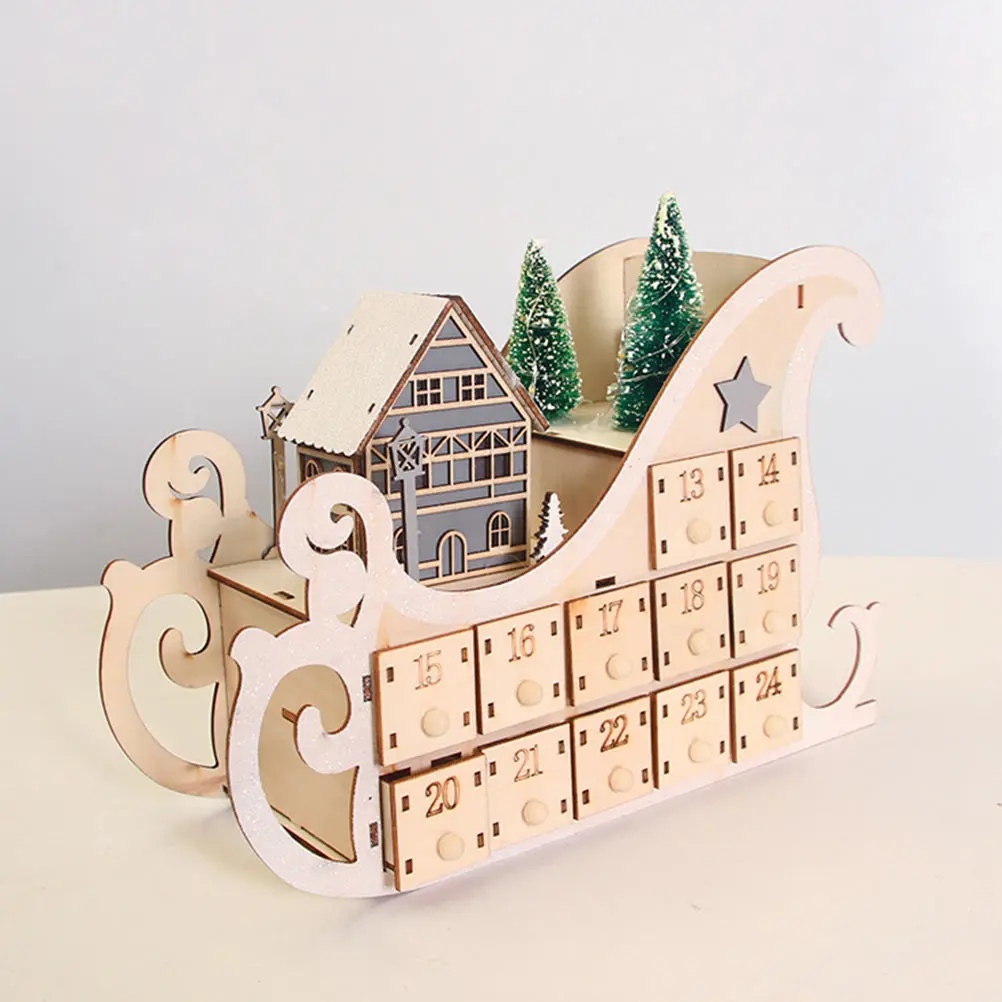 

1Pcs Wood Christmas Countdown Calendar Decorative Xmas Sleigh Calendar Desktop Table Home Ornament Gift Wooden Christmas Decor