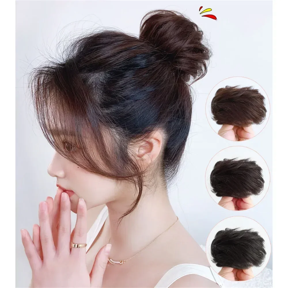 

Fluffy Ball Head Synthetic Wig Ancient Style Straight Hair Loop Ornament Easy Wear Lazy Person Hairpiece for Women Natural Look