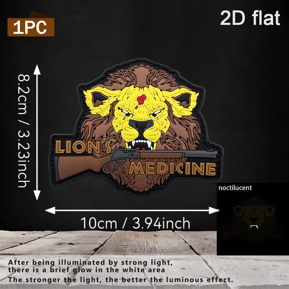 Specifications Available: 1Pc/2Pcs/3Pcs 2D Trendy Cool Lion English Pvc Rubber Hook-And-Loop Patch with Luminous Effect, Includes Adhesive Backing, 3D Embossed Fangs and Forehead Area with Strong Luminous Effect, Size 8.2Cm×10Cm, Rich Color Layers, Waterproof, Wear-Resistant, Non-Fading, Suitable for Tactical Vests, Work Backpacks, Functional Tactical Decorative Patches