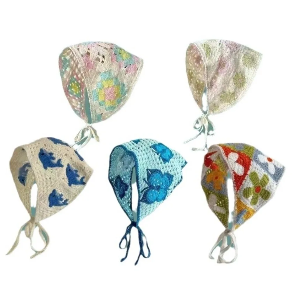 Милый тюрбан во французском стиле, бандана, вязаный кружевной ободок с разноцветными цветами, шарф для волос с дельфином и бабочкой на весну и лето