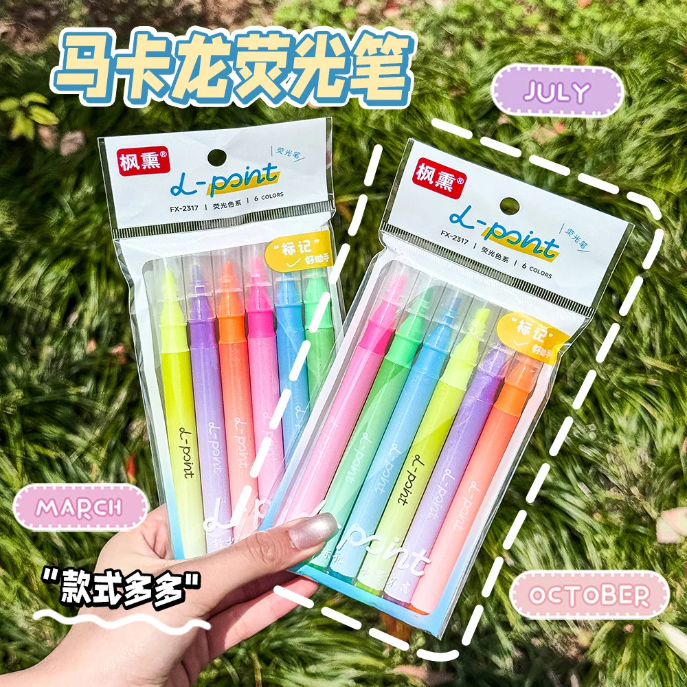 6-pack macaron colored highlighter pen set with soft eye protection, marking pen, hand account, graffiti, key pen