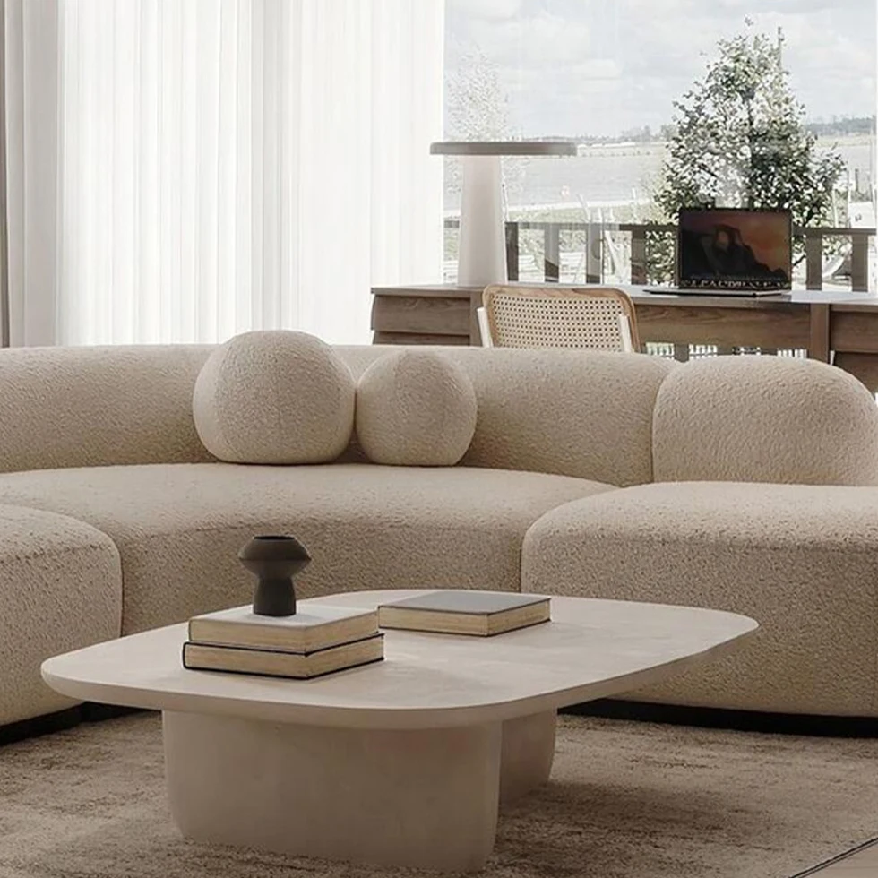 Modern Furniture Curved Sofa Set Fabric Round White Living Room Apartment Boucle Semi-Circular Sofa Italian Minimalist Sofa