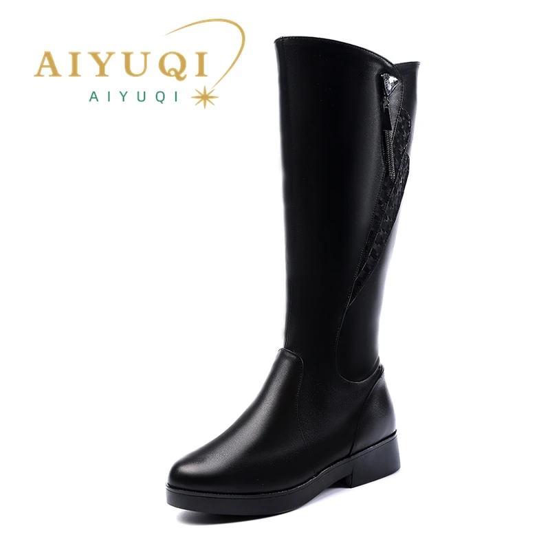 AIYUQI Women Winter Boots 2024 New Genuine Leather Women Long Boots Anti Slip Large Size 41 42 43 Wool Warm Knight Boots Women