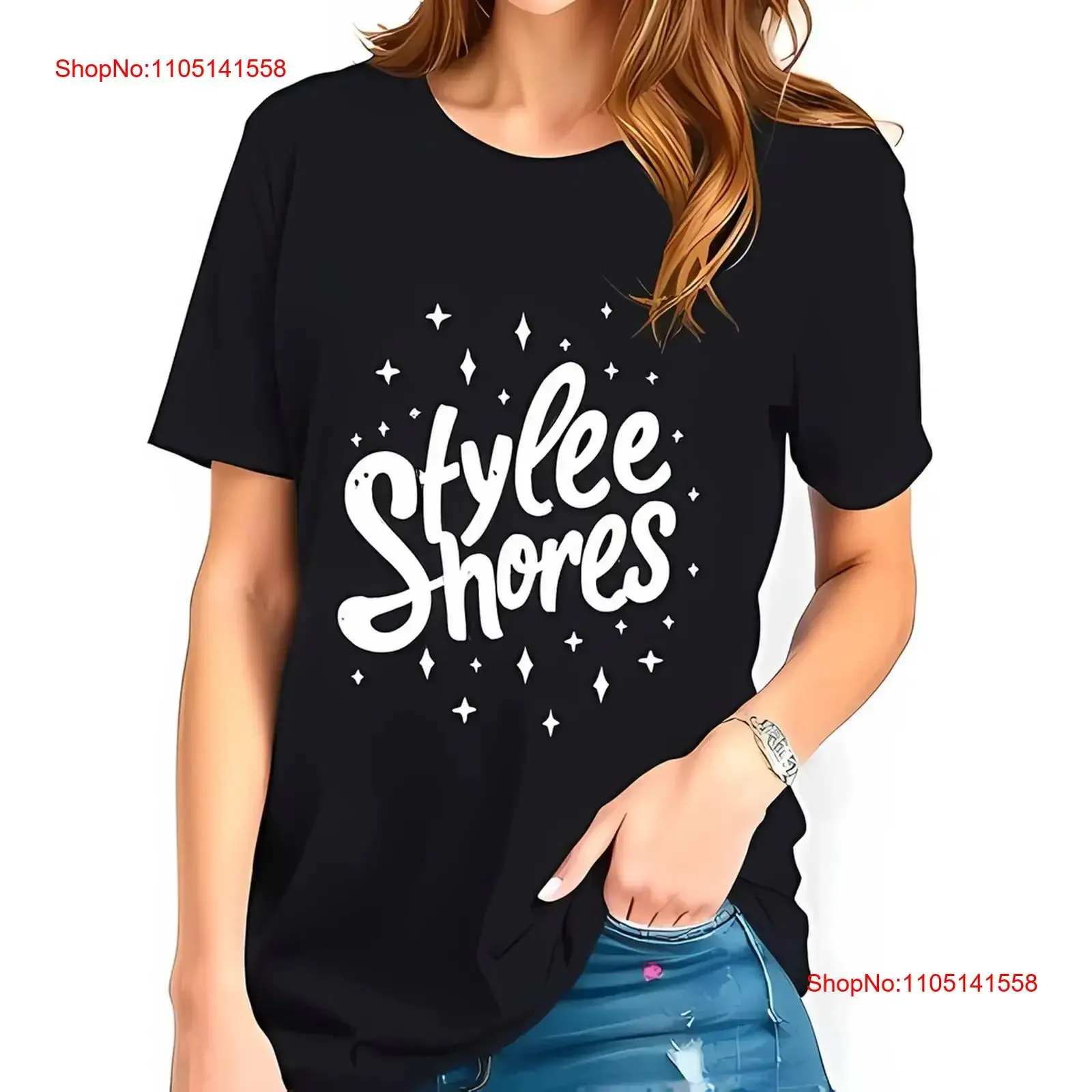 Black T Shirt with 'Stylee Shores' Hand Lettered Design Sparkling All cotton vintage Washed Unisex homme graphic Soft Stretched